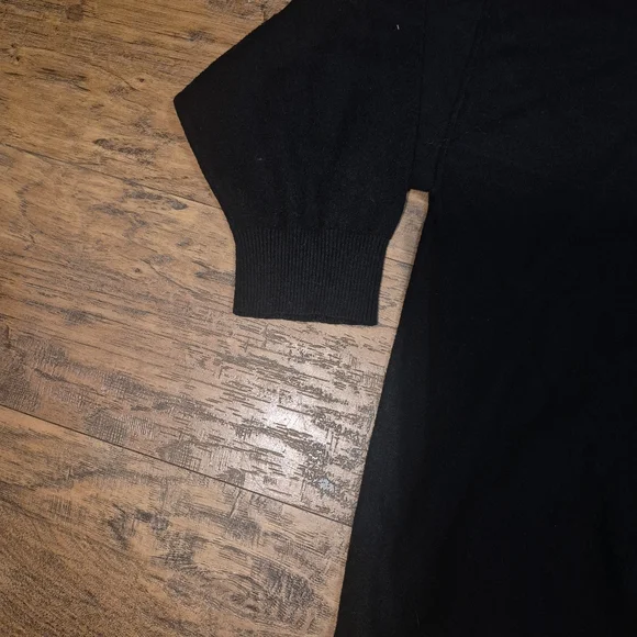 Black Knit Pull Over Sweater Drawstring Front Pocket 3/4 Sleeve Crew Neck Plus 3 - Picture 5 of 11